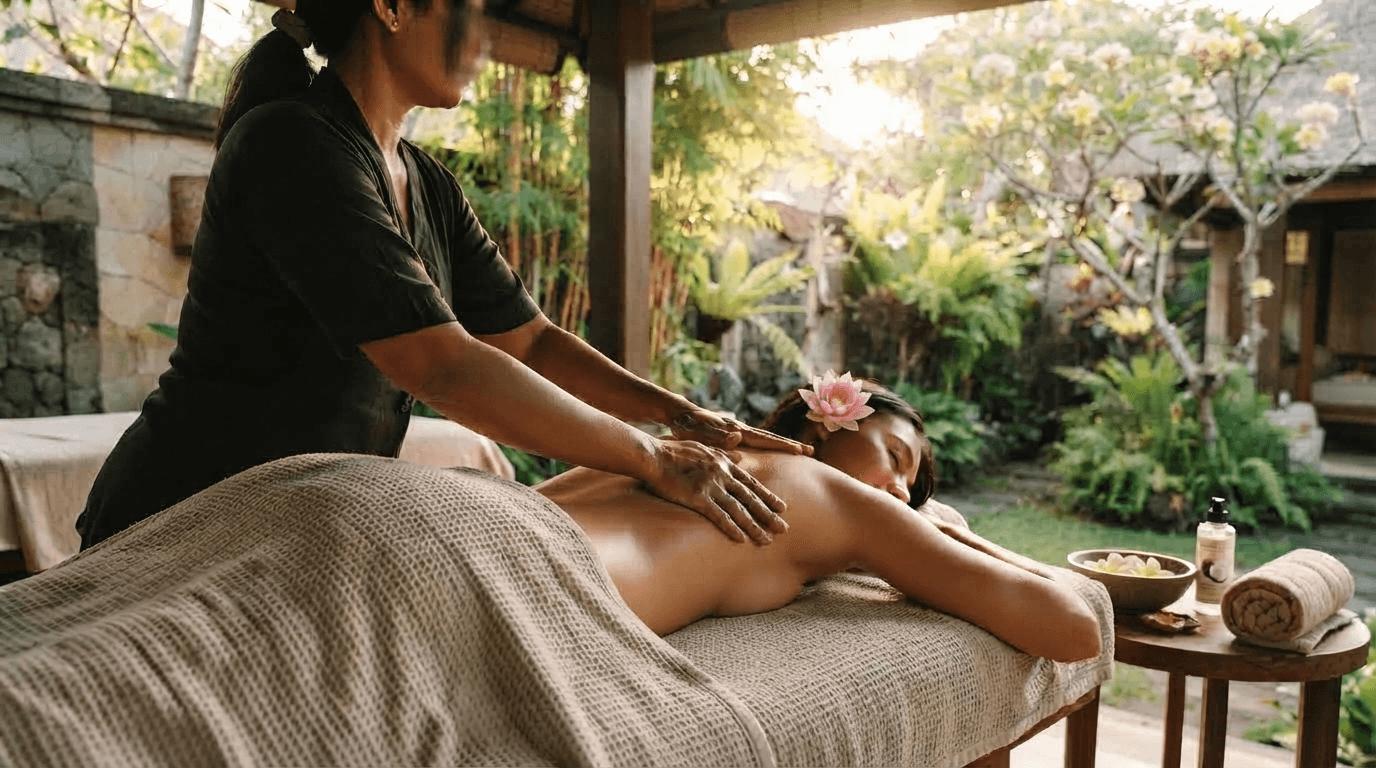 Therapist giving a back massage to a guest in Da Nang