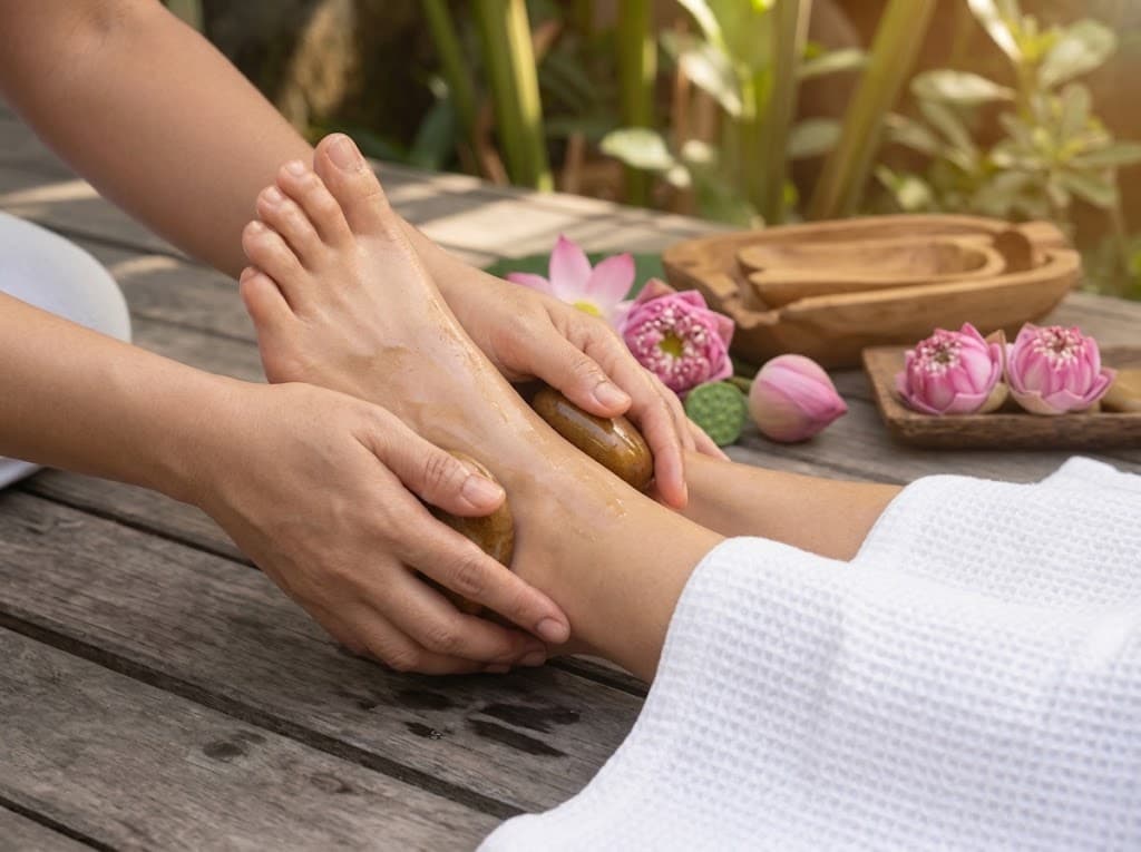 Foot massage with warm stones